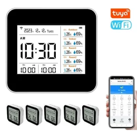 Coupon 13 in 1 Tuya WIFI Intelligent Thermometer Hygrometer Indoor Accurate Temperature Humidity Gauge Monitor with Time/Calendar/Alarm Display Support Remote APP Control for Home Office