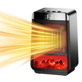 Coupon 1500W 3D Dynamic Flame Heater PTC Rapid Heating Heater 2 Gear Hot Wind Ambient Light 4 Gears Timing Function for Home Office