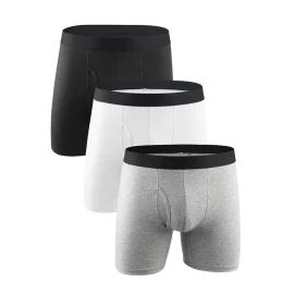 Coupon 3PCS Men’s Cotton Long Leg Boxer Briefs, Men’s Simple Solid Color Panties Boxershorts, Comfy Open Front Crotch Underwear Male Sports Underpants Shorts