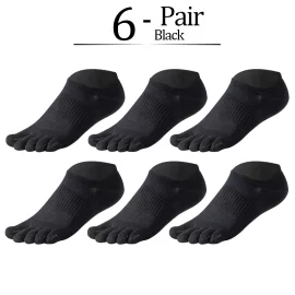 Coupon 6 Pairs Pure Cotton Five Finger Short Socks Men Sweat Absorbent Antibacterial Breathable Mesh Boat Socks Running Sports Toe Sock