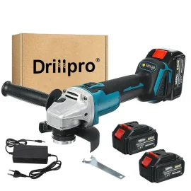 Coupon [EU Direct]Drillpro Cordless Brushless Angle Grinder 18V 800W High Power Output with Overload Resistance Compact Tool for Efficient Outdoor Operations Comes in Multiple Packages with Lithium Battery and EU Plug