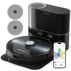 Coupon Proscenic M9 Robot Vacuum Cleaner with Self-Empty Base 4500pa Suction, 3 Suction Levels 4L Dust Bag Capacity 250ml Water Tank 5200mAh Battery 180Mins Runtime APP Control