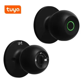 Coupon Tuya Bluetooth Spherical Smart Fingerprint Lock Smart Door Knob Digital Electronic Door Knob Rechargeable Biometric Fingerprint Door Lock with Tuya App Control Key for Office Home