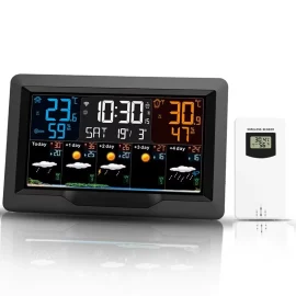 Coupon Tuya WiFi Weather Station Color Screen Indoor Outdoor Temperature Humidity Monitor Multifunctional Weather Alarm Clock Real Time Weather Updates Smart Home Device