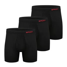 Coupon 3pcs Men’s Black Boxer Briefs Breathable Comfy Boxer Trunks, Elastic Sports Shorts, Men’s Casual Underwear For Daily Wear S-XL