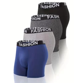 Coupon 4pcs Men’s Boxer Briefs Comfortable Elastic Waistband Skin-friendly Underwear Set For Daily Wear