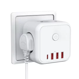 Coupon Bakeey 7 in 1 Socket Cube EU Power Outlet with 3AC 3USB Type C Fast Charging Wall Socket with On or Off Switch for Home Use