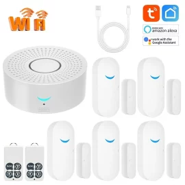 Coupon WiFi Door Alarm System Wireless DIY Smart Home Security System with Phone APP Alert Work with Alexa and Google
