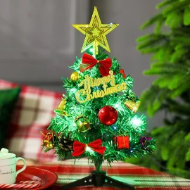 Coupon 30cm Mini Christmas Tree Decoration with Lights Christmas Tree Set With Lights Christmas Decoration Desktop Mini Ornaments for Home Desk