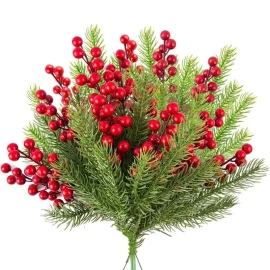 Coupon Artificial Christmas Decorative Red Pine Branch Christmas Decoration Artificial Fir Branches Holly Berries Red Berries Branches For Christmas Tree Wreath Gifts Decoration
