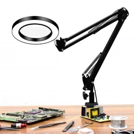 Coupon DANIU Flexible Desk Large 5X USB LED Magnifying Glass 33cm+33cm Bracket 3 Colors Illuminated Magnifier Lamp Loupe