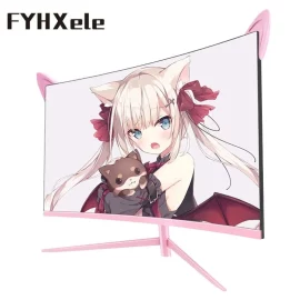 Coupon For Black Myth WuKong FYHXele 27inch Pink Curved Monitor QHD 2K 165hz 1800R Gaming Display HDR10 Free Sync Desktop Screen 1ms GTG With Speakers Tilt Adjustable