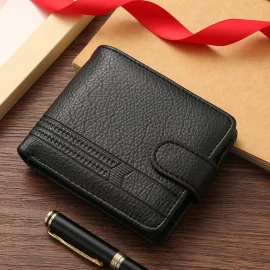 Coupon Men Short Wallet Bifold PU Leather Wallet Hasp Coin Purse Credit ID Card Holder Billfold Purse Money Bag