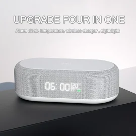 Coupon 4 In 1 Desktop Clock USB Wireless Charging Night Light Thermometer Alarm Clock Wireless Charger Pad Stand Alarm Bedroom Lamp Night Light Desk Clock Temperature Thermometer Fast Charging Dock Station