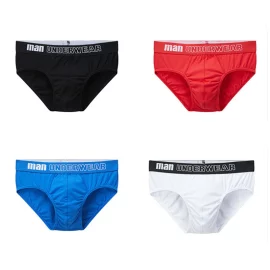 Coupon 4pcs Men’s Cotton Briefs Breathable Solid Color Panties Men Underwear Comfortable Loose Fit Underpants
