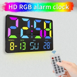 Coupon AGSIVO Large RGB Rainbow Digital Wall Clock Alarm Clock Large LED Display with Snooze / Remote Control / Automatic Brightness / Indoor Temperature / Date / Week / 12/24H For Home Office Classroom