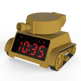 Coupon Multifunctional Cordless Charging LED Digital Display Alarm Clock Creative Tank Decoration Clock Dual Alarm Function Adjustable Volume