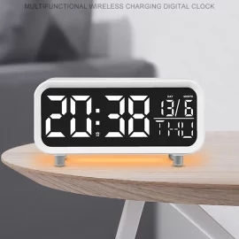 Coupon Multifunctional LED Wireless Charging Nightlight Clock Modern LED Bedside Clock with Charging Function and Dimmable Night Light Digital Alarm Clock Home Decor