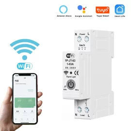 Coupon Smart WiFi Circuit Breaker Meter, Rated Voltage AC230 Protection Against Overload Lightnin Overcurrent Self Recovery Supports Tuya App & Smart Life and Voice Control Easy Installation