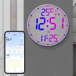Coupon Tuya APP Smart Wifi Wall Clock RGB Calendar Clock Living Room Digital Wall Clock App Intelligent Control Colorful LED Wall Calendar Clock Date Temperature Display