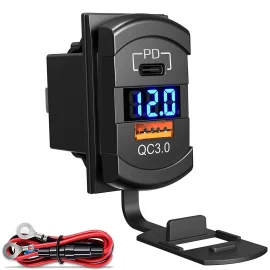 Coupon 12 24V Dual USB Car Charger Socket PD QC3.0 Power Adapter with Digital Display Voltmeter for Motorcycle Boat Marine Truck ATV