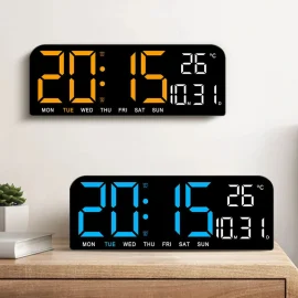 Coupon 9 Inch Large Digital Wall Clock Temperature Date Week Timing Countdown Light sensing Table Clock 2 Alarm 1224H LED Alarm Clock