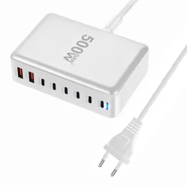 Coupon [GaN Tech]Bakeey YMX-500W 500W 8-Port USB PD Charger 2USB-A+6USB-C PD QC Fast Charging Desktop Charging Station EU Plug US Plug for iPhone 16 16 Pro 15 14 13 Pro Max for Huawei Mate XT for Xiaomi 15pro for Samsung Galaxy Z Flip6