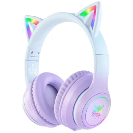 Coupon ONIKUMA B90 Wireless Headset RGB Cat Ear bluetooth Gaming Heaphone 40mm Driver HiFi Bass Sound 55H Playback Built in Microphone 3.5mm AUX Foldable Headphones