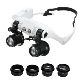 Coupon Portable Head Wearing Magnifying Glass 10X 15X 20X 25X LED Double Eye Repair Magnifier Loupe