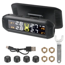Coupon Wireless Solar TPMS Car Tire Pressure Monitoring System Universal Smart Tire Monitor 4 External Sensors with Pressure Temperature Display Precision Instrument