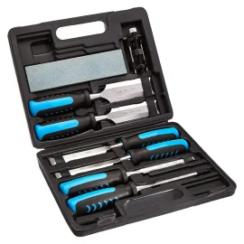 Coupon 8 Piece Wood Carving Chisel Set Chromium Vanadium Steel Blades Wood Handles Sharpening Stone and Honing Guide for Woodworking