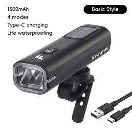 Coupon WEST BIKING Smart LED Digital Display Bike Headlight 1500mAh Battery Type-C Charging Waterproof Mini Portable Bicycle Front Light for MTB Bike Road Bike Flashlight