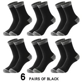 Coupon 6 Pair Autumn Winter Men Socks Cotton Leisure Business Long Socks Walking Running Hiking Warm Socks For Male Plus Size 42-48