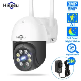 Coupon Hiseeu 3MP/5MP PTZ IP Camera Outdoor Security AI Human Detection H.265X Wireless WiFi Video Surveillance Cameras iCsee P2P