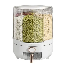 Coupon Household Rice Dispenser 360 Degree Rotating Transparent Dry Food Dispenser Sealed Food Holder with 6 Compartments Removable Lid Storage Container for Kitchen Cereals