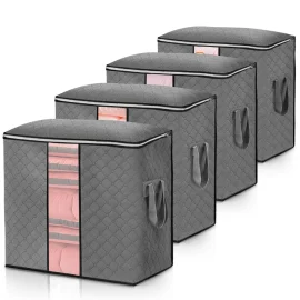 Coupon KING DO WAY 4Pcs Non-woven Fabric Clothes Storage Bag Foldable High Capacity Quilt Storage Bag Portable Storage Container