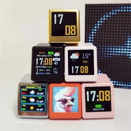 Coupon Mini Smart WiFi Weather Forecast Station Clock DIY Cute GIF Animation Display Multiple Theme Selection Convenient Desktop Dcor for Gaming Setup Type C Powered Easy to Use for All City Worldwide