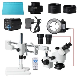Coupon MUSTOOL 3.5X 90X Simul-Focal Double Boom Stand Trinocular Stereo Zoom Stereo Microscope 24MP 4K HDMI-compatible Camera 56 LED Light Microscopie