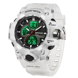 Coupon SANDA Men’s Electronic Watch Dual Display Waterproof Quartz Watch Fashion Outdoor Sports Wristwatches Movement with Luminous, Stopwatch, Countdown, Alarm & Date Function