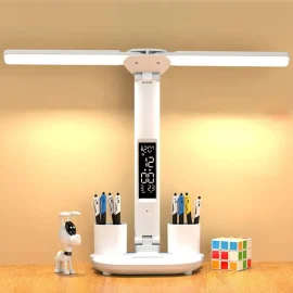 Coupon Table Lamp LED Double headed Multifunction Foldable Touch With Calendar Clock USB Desk Lamp For Bedroom Bedside Reading Light
