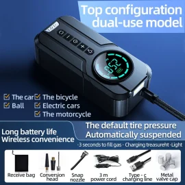 Coupon Wireless and Wired Dual use Air Pump 18000mAh 150PSI Fast Inflation Charging LED Lighting HD Display for Car SUVs Motocycle Bike Ball