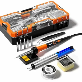 Coupon 12-in-1 Soldering Iron Premium Kit 60W Soldering Gun with Ceramic Heater Adjustable Temperature 200 to 450°C Includes Soldering Iron Tip Solder Wire Pump Paste – EU Plug