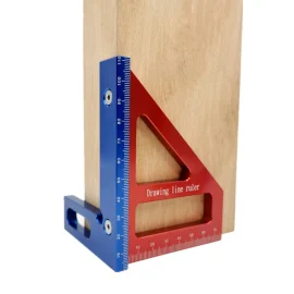 Coupon Aluminum Alloy 45/90 Degree Woodworking Square Protractor Miter Triangle Drawing Line Ruler Layout Height Gauge