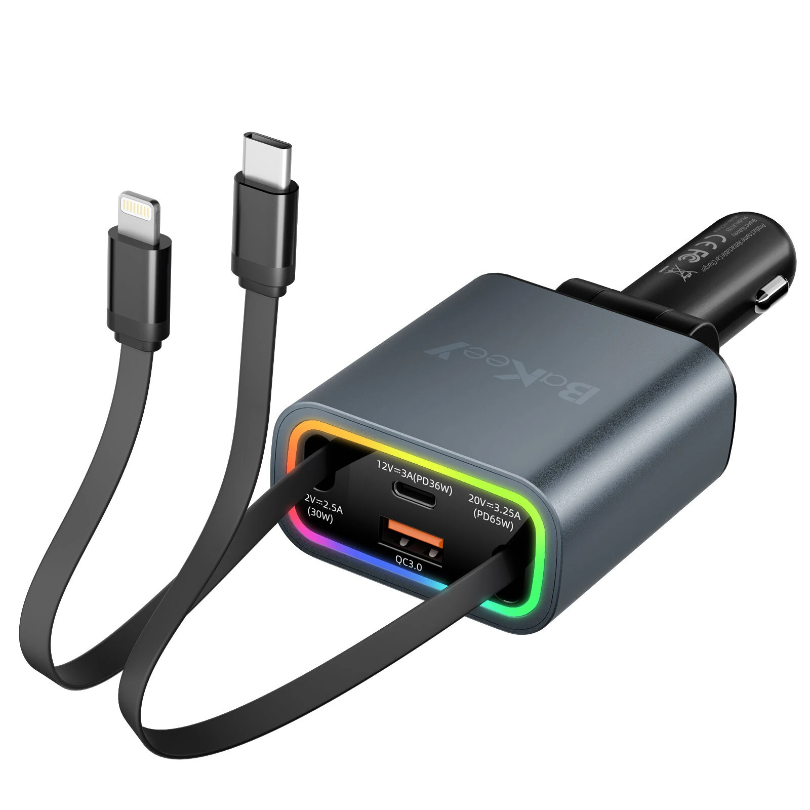 Coupon Bakeey Retractable 131W 4 in 1 2-Port USB PD Fast Charging Car Charger Adapter with iP+Type-C Telescopic Cable for iPhone 16 16 Pro 15 14 13 Pro Max for Samsung Galaxy Z Flip6 for Xiaomi MIX Fold4 for Huawei Mate XT
