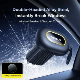 Coupon Baseus Double-Headed Car Safety Hammer Alloy Steel Emergency Escape Hammer Hidden Push-Style Cutter Window Breaker Rescue Tool