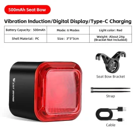 Coupon WEST BIKING Smart Brake Sensing Bicycle Taillight LED Digital Power Display Auto-stop Type-C 1100mAh Long Endurance Portable Bike Back Light for MTB Bike Road Bike Scooter