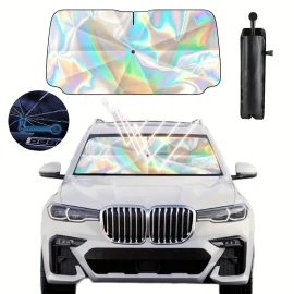Coupon Car Sunshade Laser Umbrella Windsreen Sun Visor Colorful UPF 200 Plus Foldable Front Windshield Sunshade Sun Protection Cooling