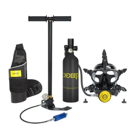 Coupon DIDEEP 1L Mini Diving Scuba Tank Set with Snorkel Full Face Mask Air Pump Portable Oxygen Cylinder Full Face Diving Mask Underwater Breath System Automatic Air Compressor Optional