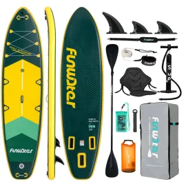 Coupon FunWater 350x90Xx15CM Inflatable Stand Up Paddle Board Surfboard Complete Paddleboard Accessories Adjustable Paddle,Pump,Travel Backpack,Leash,Waterproof Bag,Adult Paddle Board SUPFW43A SUPFW43B