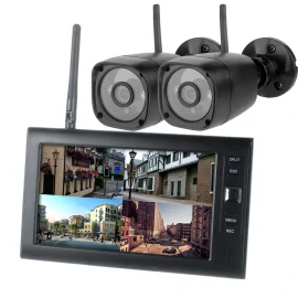 Coupon Wireless Security Camera System DVR Kits 7 inch Four channel Monitor with Two Camera Kit Night Vision Weatherproof for Home Safety Precaution Devices Set EU Plug